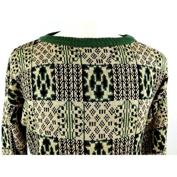 Vintage 70s Green Abstract Geometric Sweater Mens Large - Picture 3 of 4